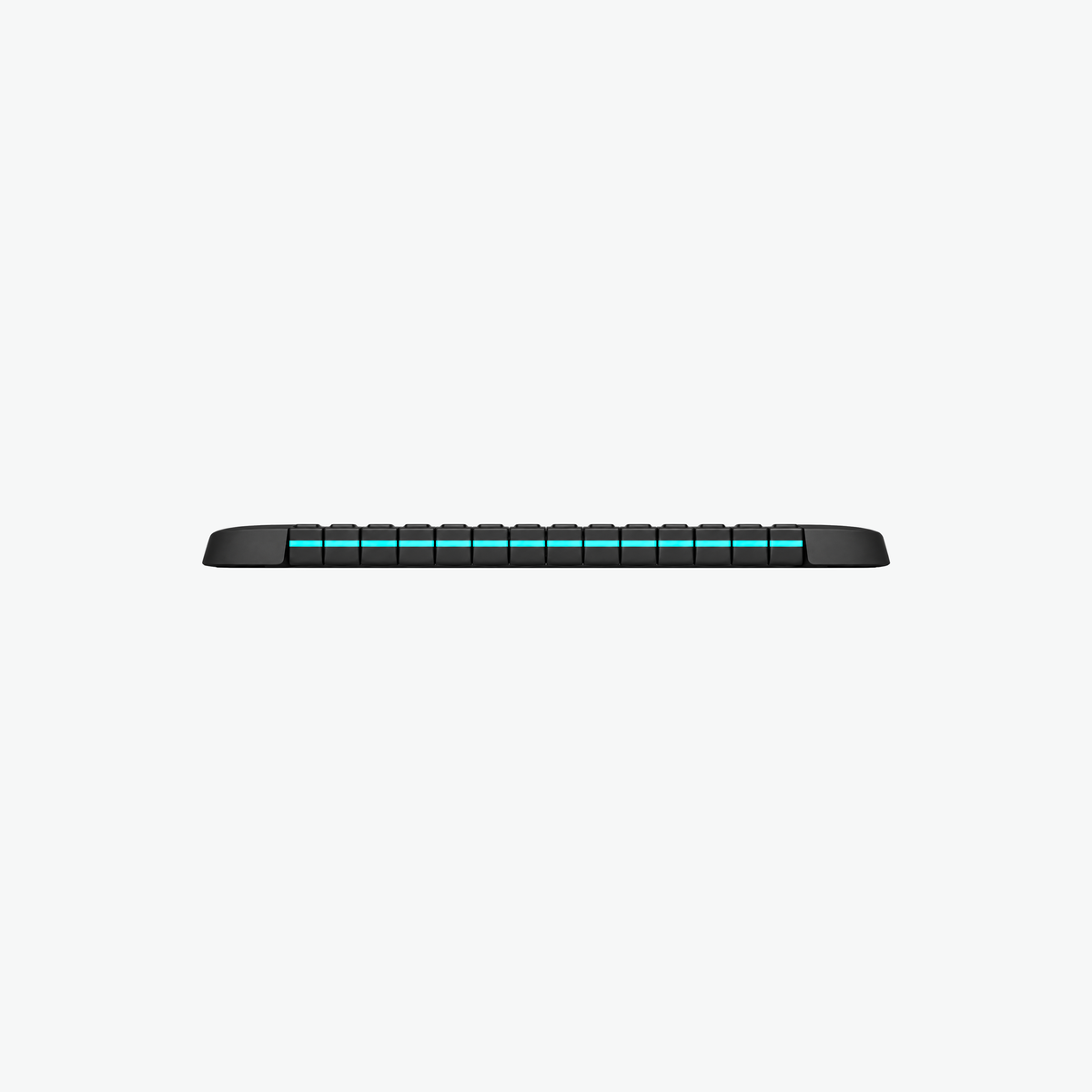 SEG-B from the side: 14 keys in a row, with the blue line along their sides