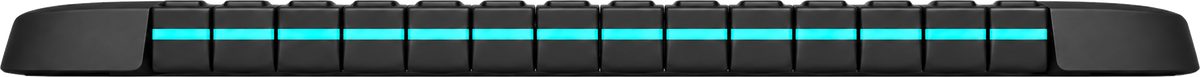 Side view of the SEG-B board: 14 keys, each with its own segment of the blue line